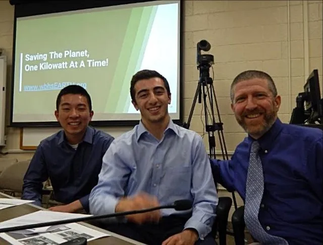 Co-presidents Jason Israilov and Jensen Hwa, along with our club sponsor and leader Joshua Barclay presenting to the Board of Education of West Bloomfield High School
